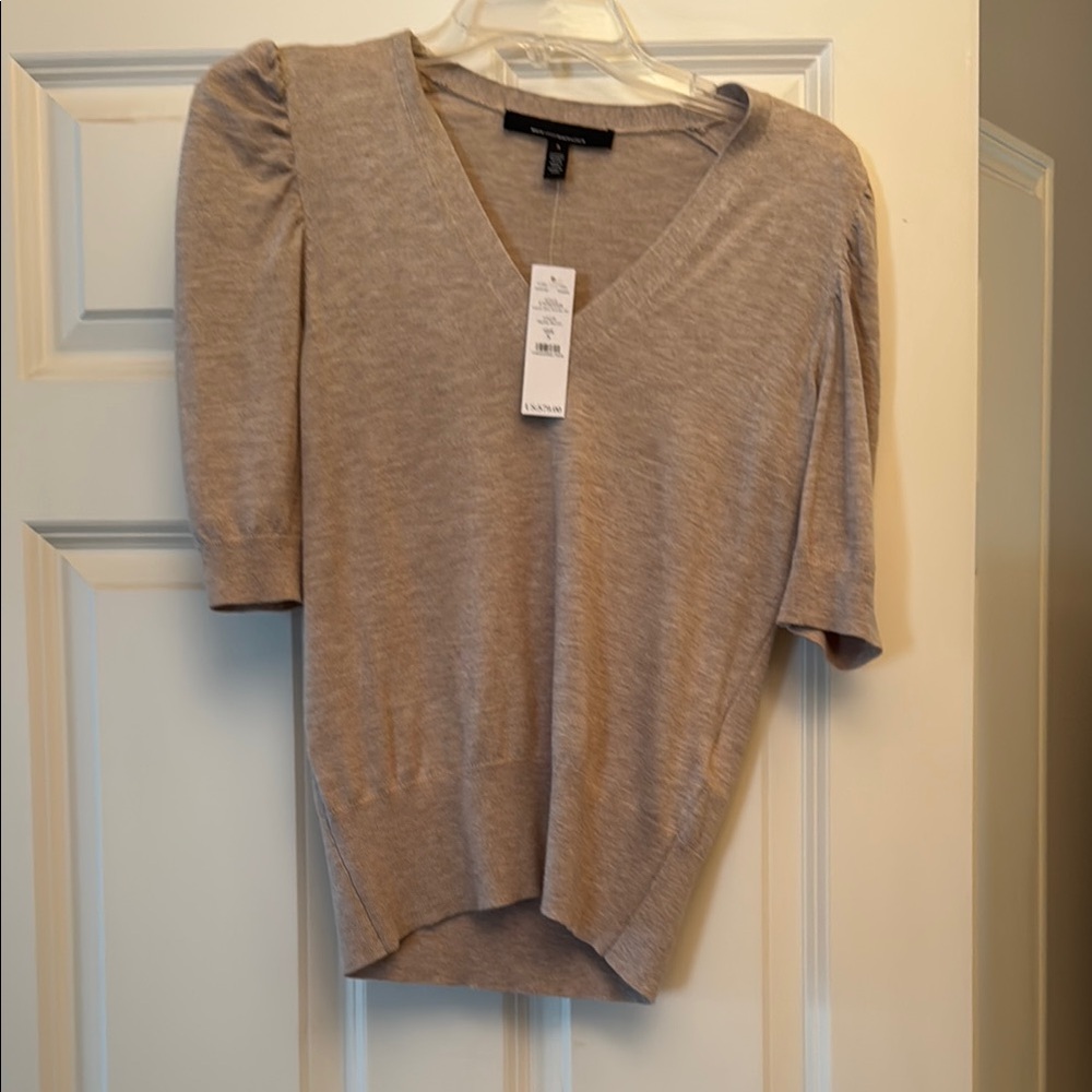 White House Black Market Tan V-Neck Top